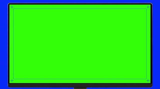 Realistic computer monitor screen, pc widescreen display frame animates onto the screen. computer display mock up concept template. 4k chroma key. Track points. multi purpose. Slide in right scale