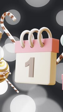 Animation of calendar with 1 number date and christmas decorations