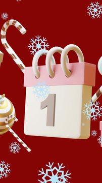 Animation of calendar with 1 number date and christmas decorations