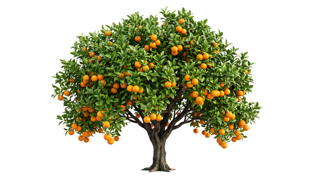 A healthy orange tree laden with ripe citrus fruits and lush green leaves PNG Isolated on transparent background