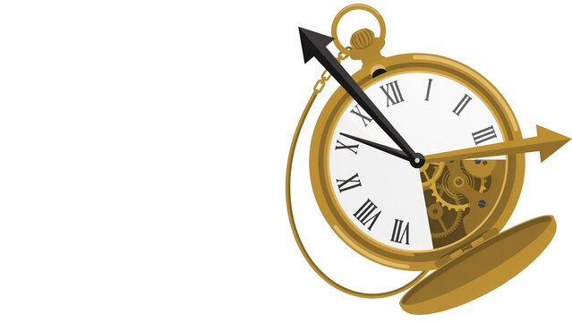 Surreal vintage pocket watch with elongated clock hands vector background