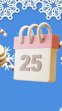 Animation of calendar with 25 number date and christmas decorations