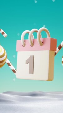 Animation of calendar with 1 number date and christmas decorations