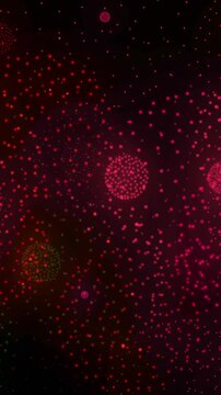 Animation of shapes and fireworks on black backrgound