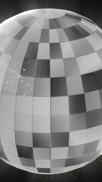 Animation of disco ball over fireworks on black backrgound