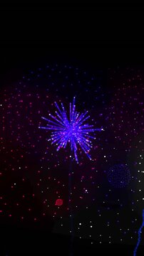 Animation of shapes and fireworks on black backrgound
