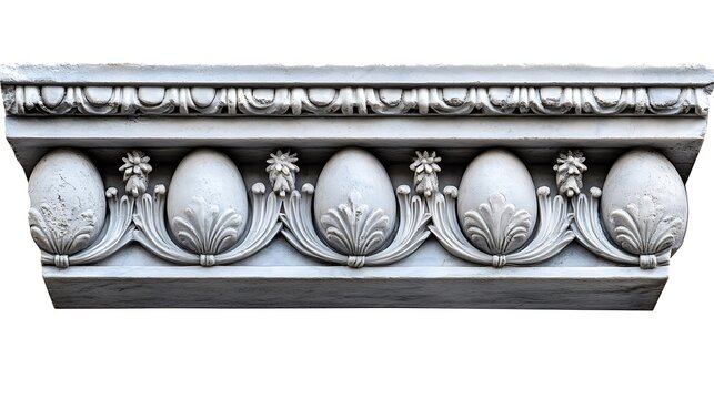 Decorative Greek architectural stone window lintel with egg-and-dart molding and floral motifs