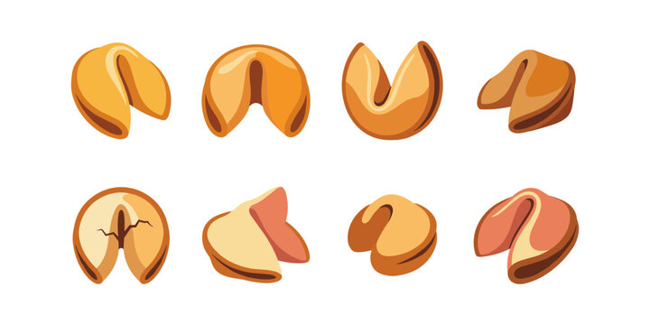 Fortune cookie vector set with colorful stylized designs