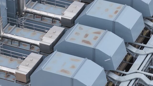 Large industrial generators on this data center roof provide constant power and cooling for servers during the day.