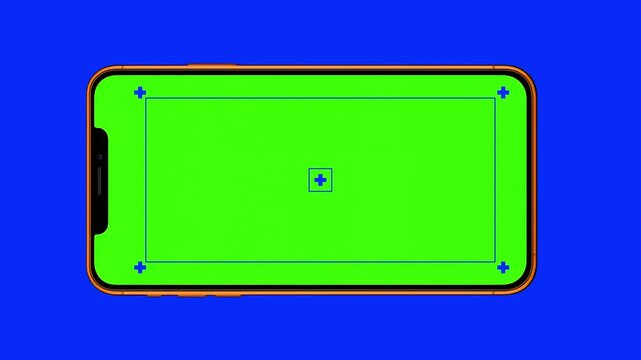 Realistic matte orange phone frame animates onto the screen. Smartphone mock up concept graphic template. 4k chroma key ready. Track points.