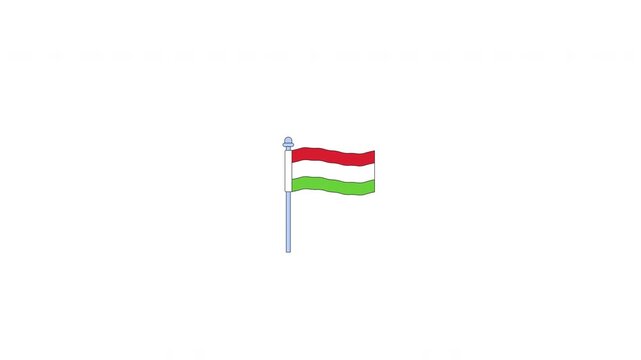 Hungary flag rippling on flagpole 2D cartoon clipart animation. European country. Horizontal stripes. Hungarian national tricolor animated flat colorful element 4K video on transparent background