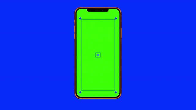 Realistic matte orange phone frame animates onto the screen. Smartphone mock up concept graphic template. 4k chroma key ready. Track points.