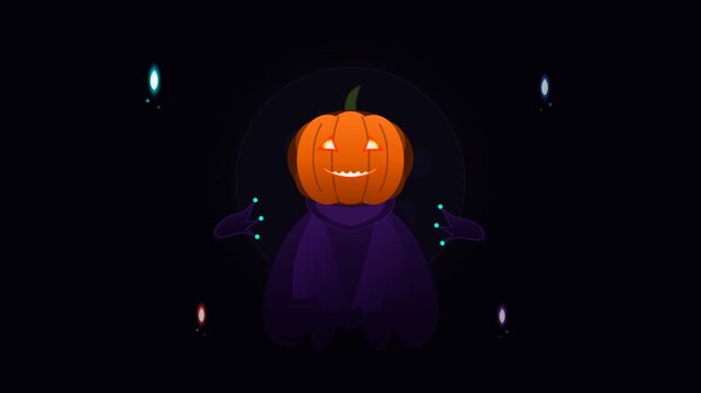 Halloween Jack-o-Lantern Character in Cloak with Glowing Lights