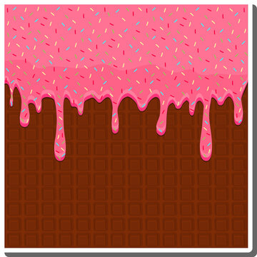 Sweet liquid jam pink dripping down waffle donut