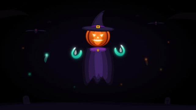 Spooky Halloween Ghost with Pumpkin Head and Magical Energy