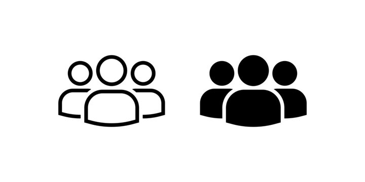 Group of people icon set, black and white, community symbol, team management.