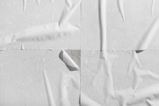 White crumpled paper texture background with torn edges and wrinkles, blank poster mockup