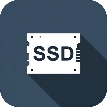 Solid state drive icon on dark blue background.
