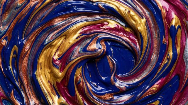 Swirling paint in blue gold and magenta tones creating an elegant marbled pattern Design for luxury and celebration.