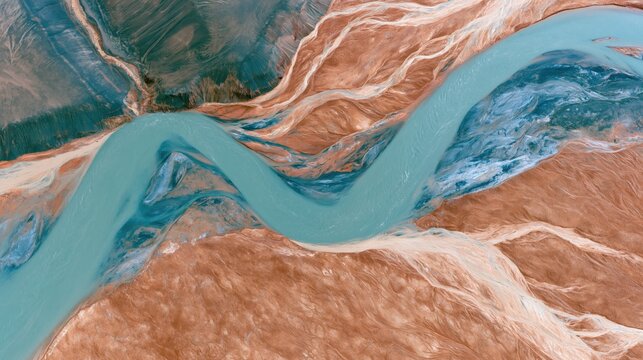 The Turquoise River Winding Through Desert Canyons From Aerial Perspective