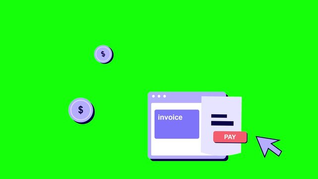 Online invoice payment animation on green screen