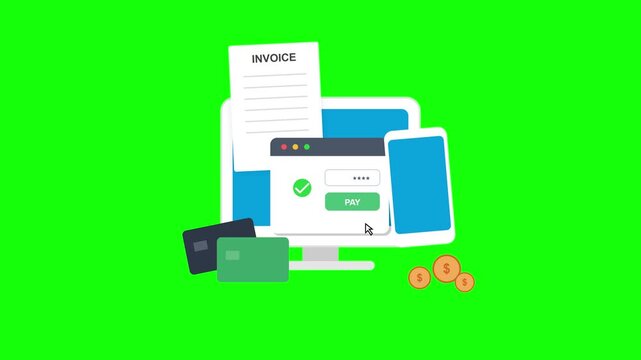 Online payment confirmation with pay button on green screen