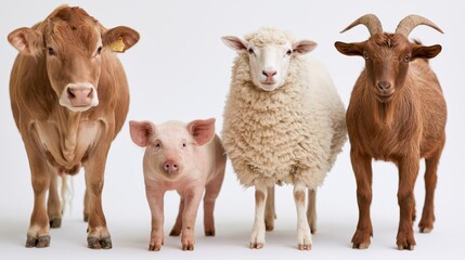 Obraz premium The Farm Animals Portrait: Cow, Piglet, Sheep, and Goat in Studio