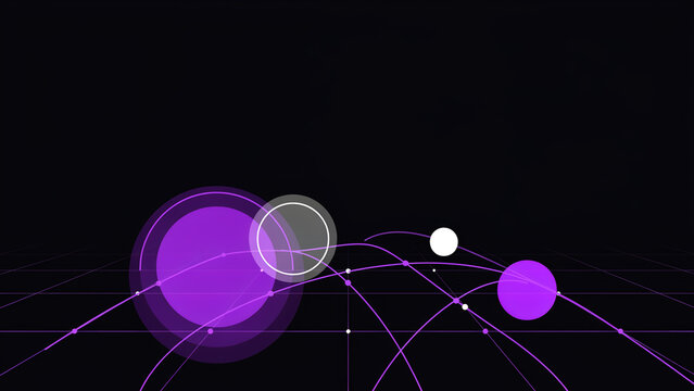 Quantum superposition abstract vector background with neon spheres and data lines