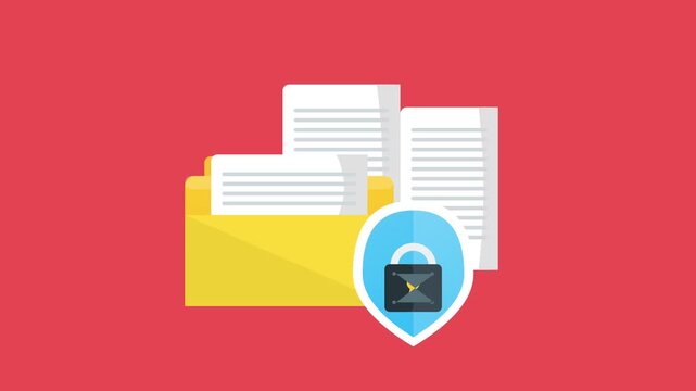Digital document folder protected by security shield and padlock
