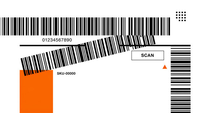 Giant barcode chaos with safety orange and black abstract design