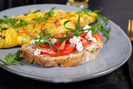 Gourmet Tomato and Feta Sandwich Served with Omelette