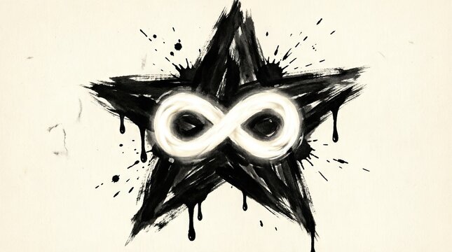 Black star with infinite symbol painted in center