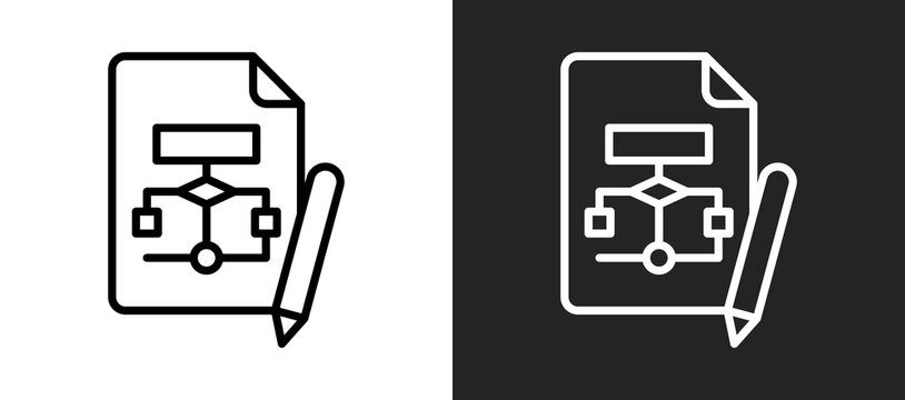Flowchart Icon On White and Black Backgrounds.   