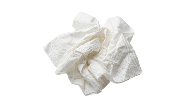 Crumpled white paper napkin isolated on transparent background