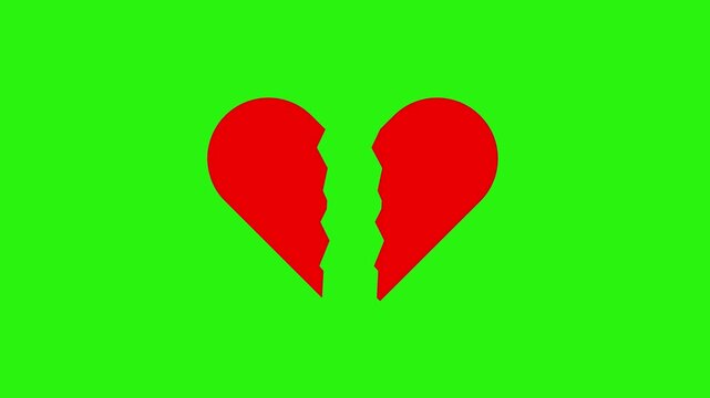 Broken Heart Icon Animation Loop. Animated vector icon of a red heart breaking into two halves. Smooth motion graphics video concept for heartbreak, breakup, divorce, sadness, or lost love. 
