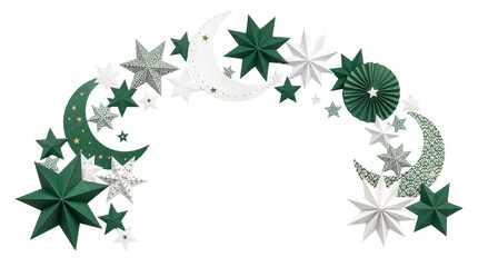 Fototapeta premium Green and White Paper Stars Arch Garland Decoration PNG