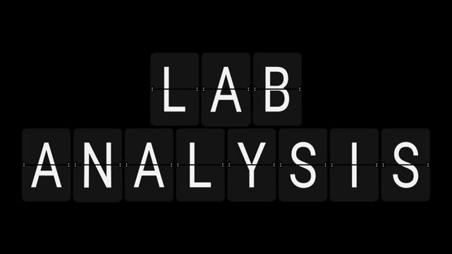 Split-Flap Blank to LAB ANALYSIS Scientific Display Animation on Black Background