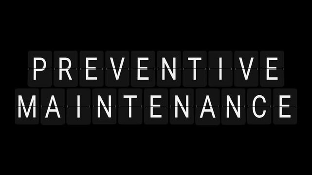 Split-Flap Blank to PREVENTIVE MAINTENANCE Industrial Display Animation on Black Background