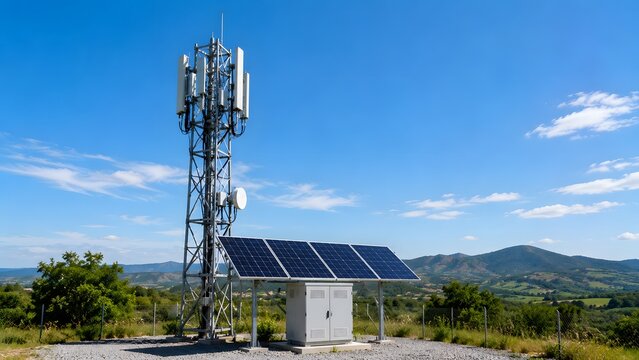 Solar Powered Telecommunications Tower in a Mountain Landscape