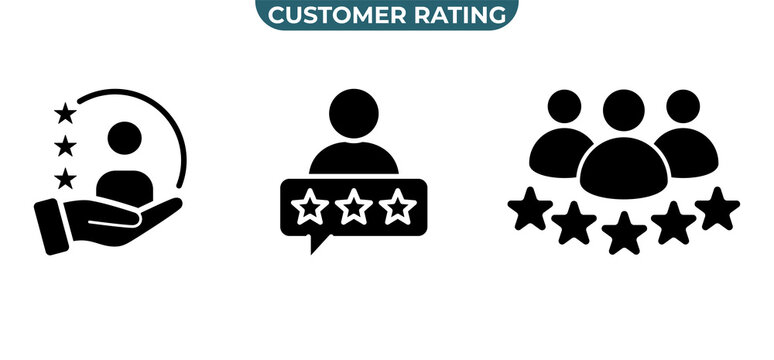 Customer rating icon set with five stars feedback review satisfaction agent support vote experience vector glyph