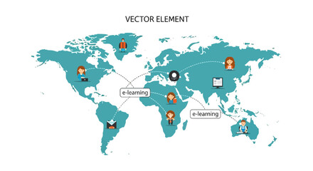 Naklejka premium Global e-learning network map with nodes