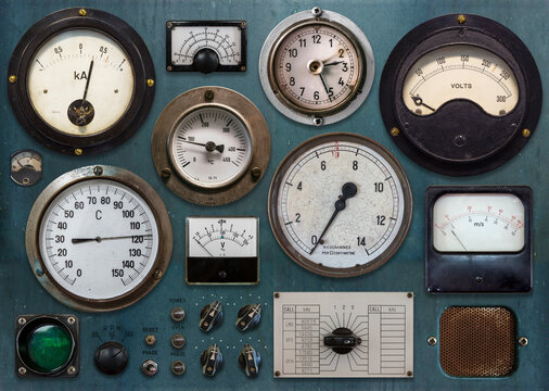 Old panel of dials meters and gauges