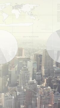 Animation of financial data processing over city