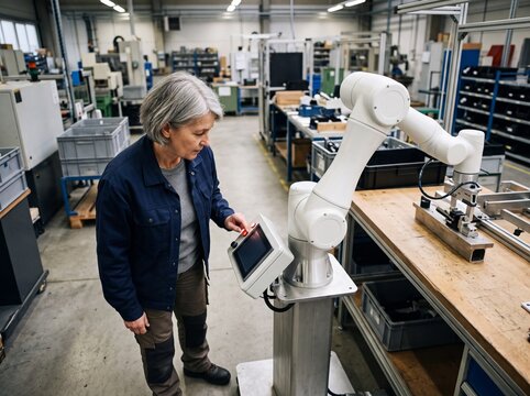 Bedienpanel am Roboterarm pr&uuml;fen aus der Vogelperspektive