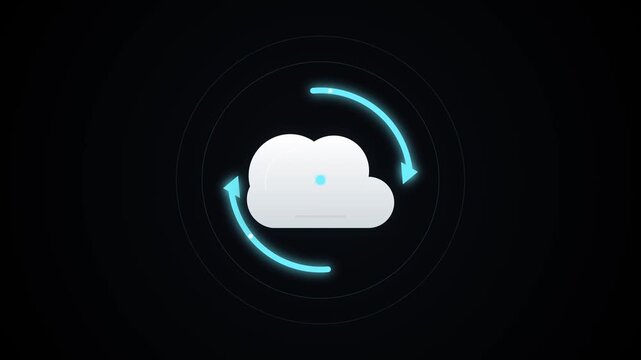 Cloud computing symbol with glowing circular arrows