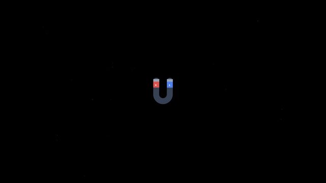 Magnet Animation with Red and Blue Horseshoe Magnet on Dark Background, Minimal Magnetic Force and Science Technology Concept