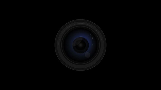 Camera Lens Animation with Glowing Blue Glass and Circular Aperture on Dark Background, Photography, Filmmaking and Optical Technology Concept