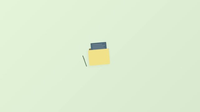 Minimal Document Folder Animation with Yellow File and Dark Blue Tab on Light Background, File Management, Storage and Office Organization Concept