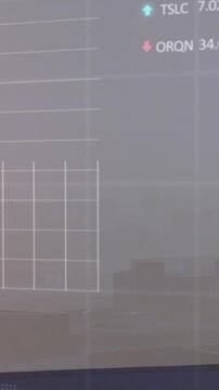 Animation of financial data processing over cityscape