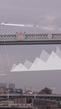 Animation of financial data processing over london cityscape